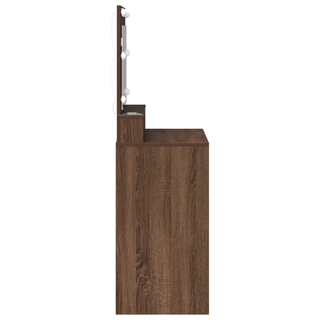 Sminkebord med LED-lamper i Brun Eik 79x41x135 cm
