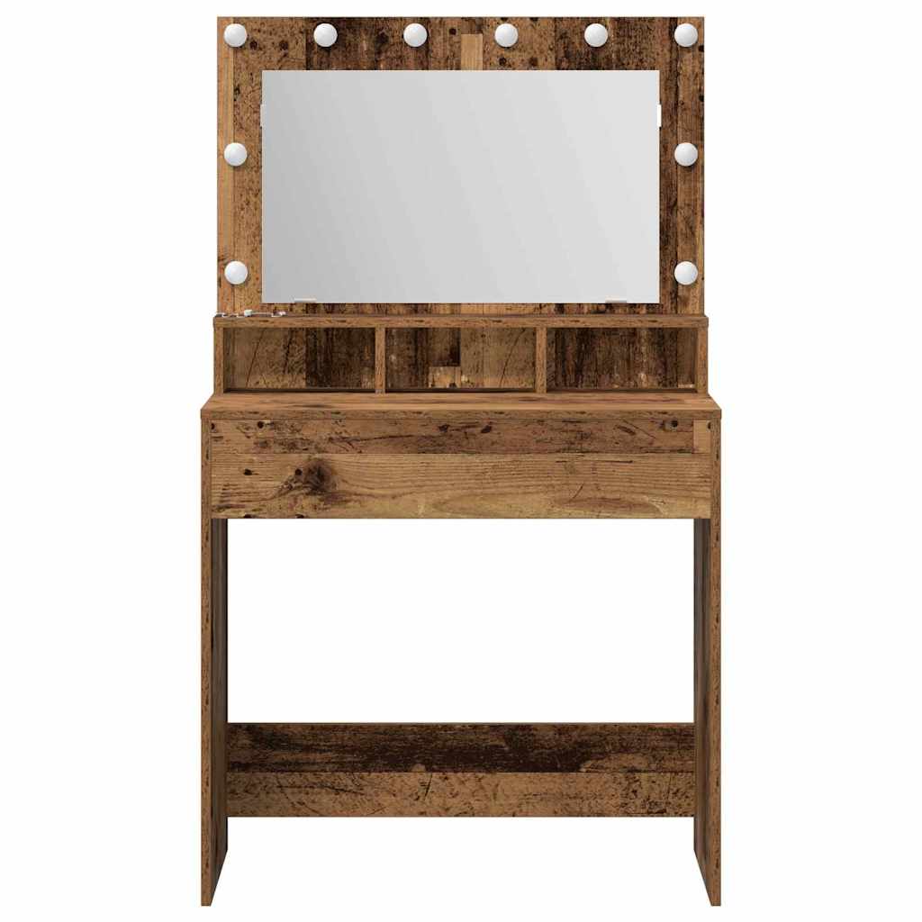 Sminkebord med LED-lamper, gammelt tre, 79x41x135 cm