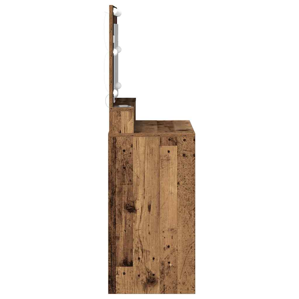 Sminkebord med LED-lamper, gammelt tre, 79x41x135 cm
