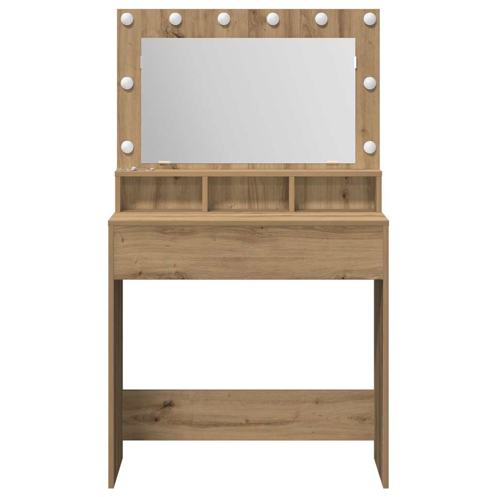 Sminkebord med LED-lamper i Artisan Eik 79x41x135 cm