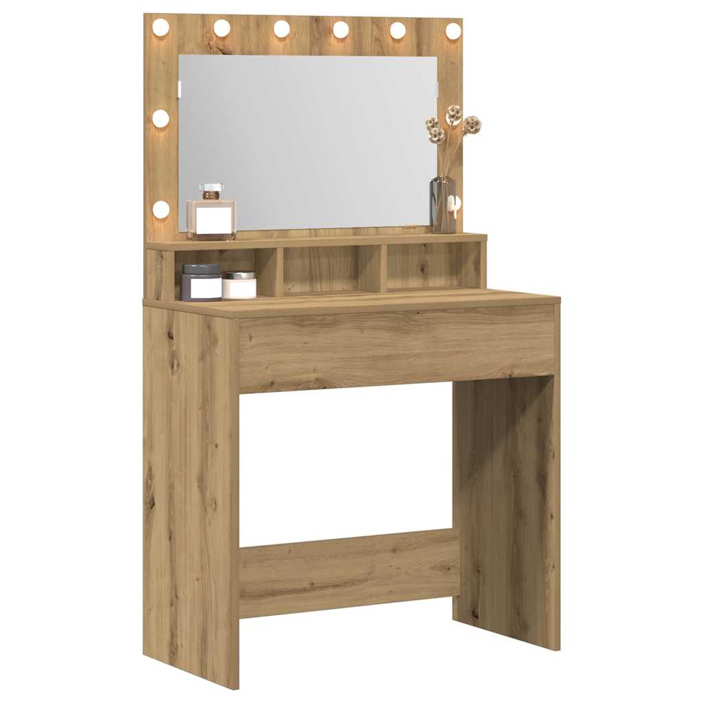 Sminkebord med LED-lamper i Artisan Eik 79x41x135 cm
