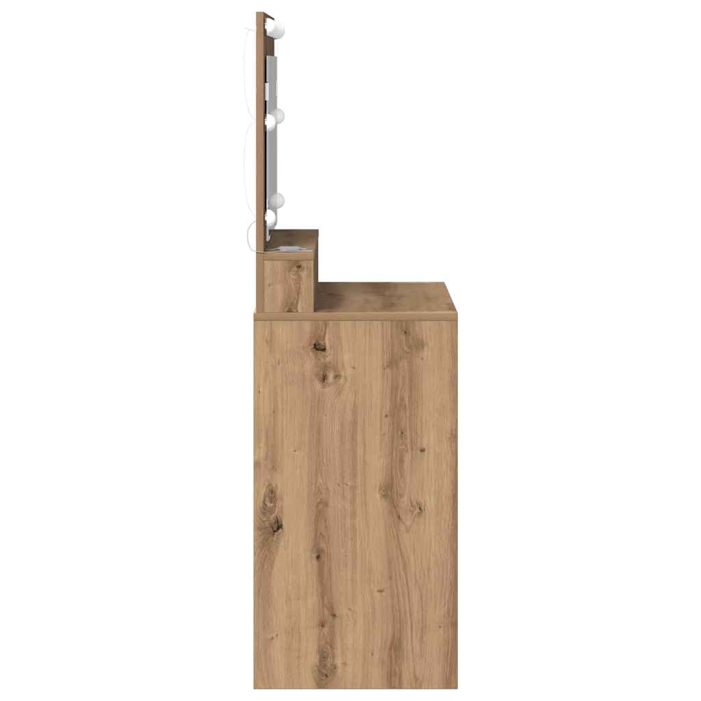 Sminkebord med LED-lamper i Artisan Eik 79x41x135 cm