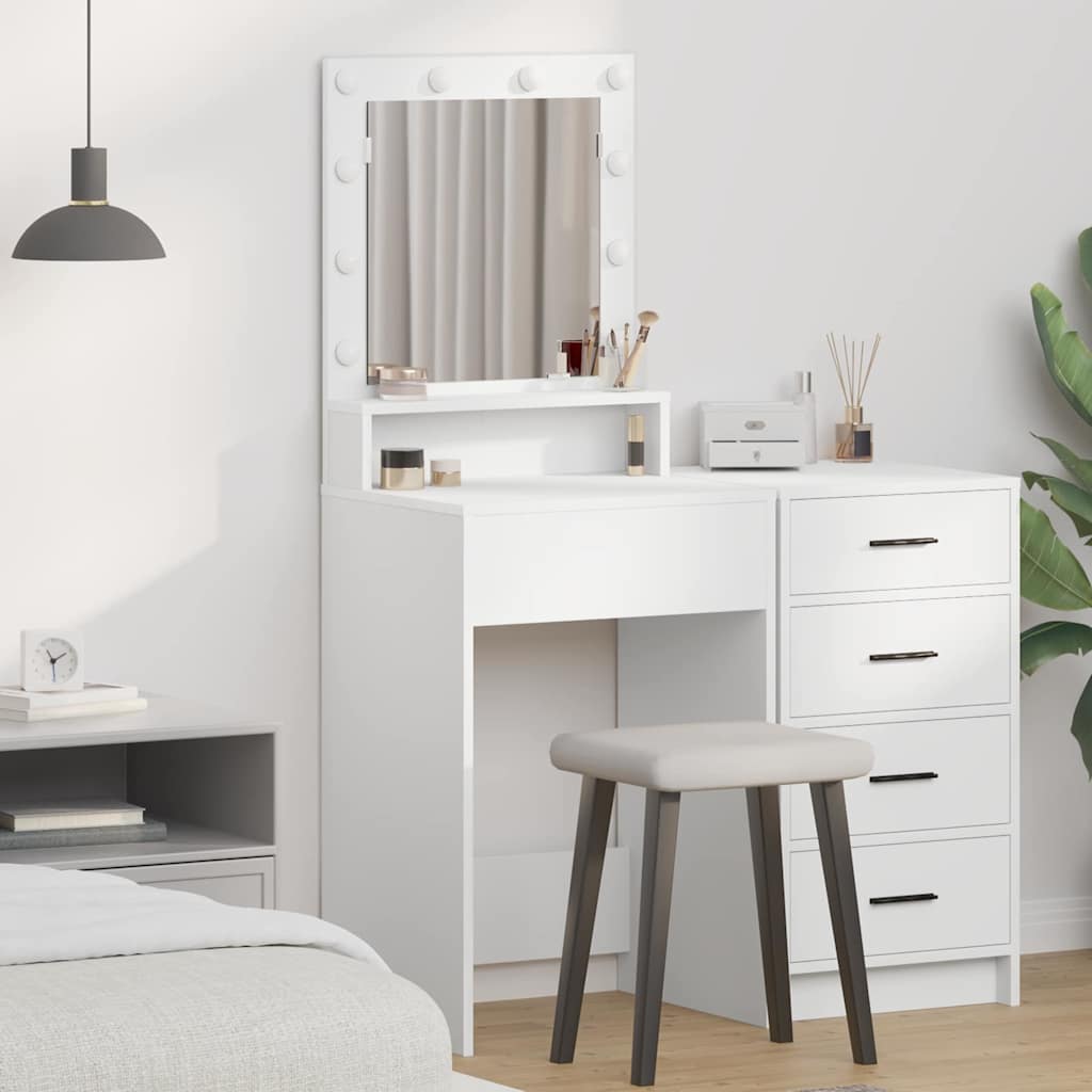 Sminkebord med LED-lamper Hvit 50x41x135 cm
