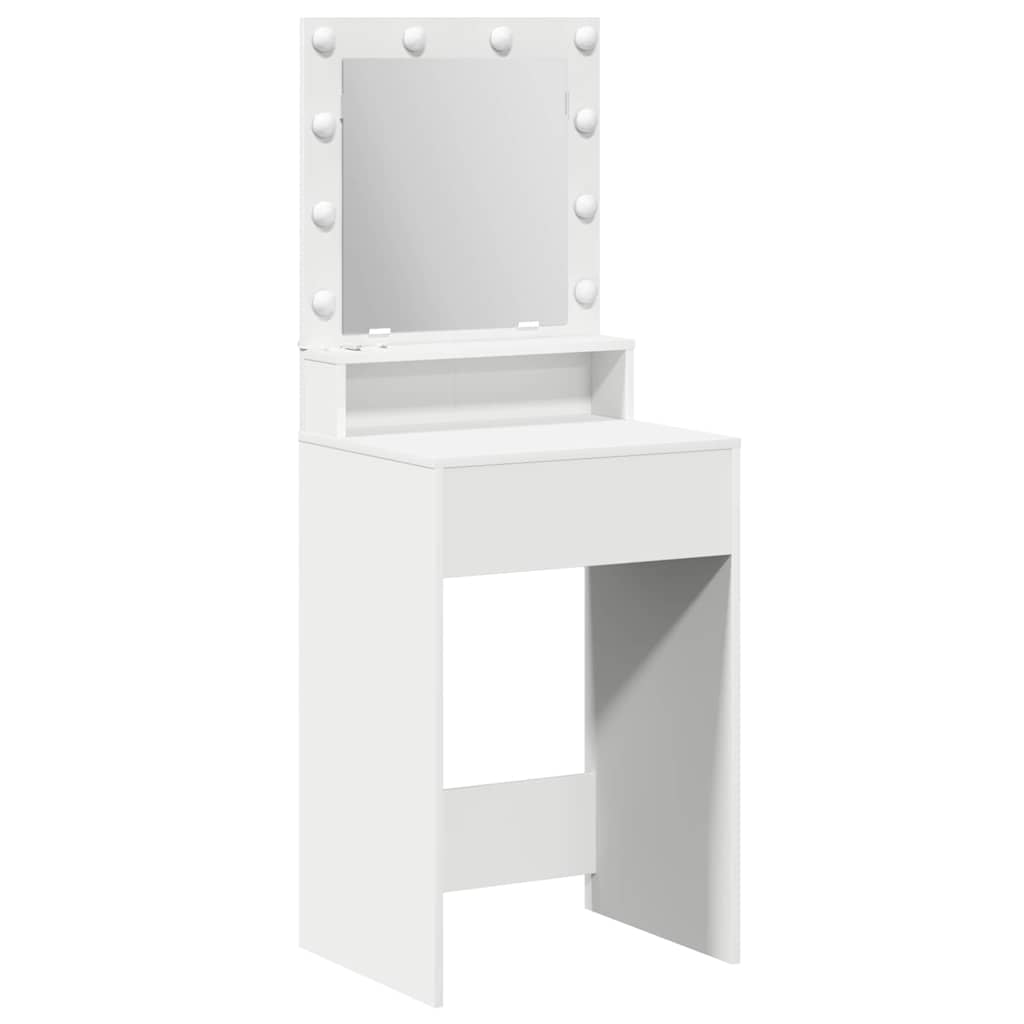 Sminkebord med LED-lamper Hvit 50x41x135 cm