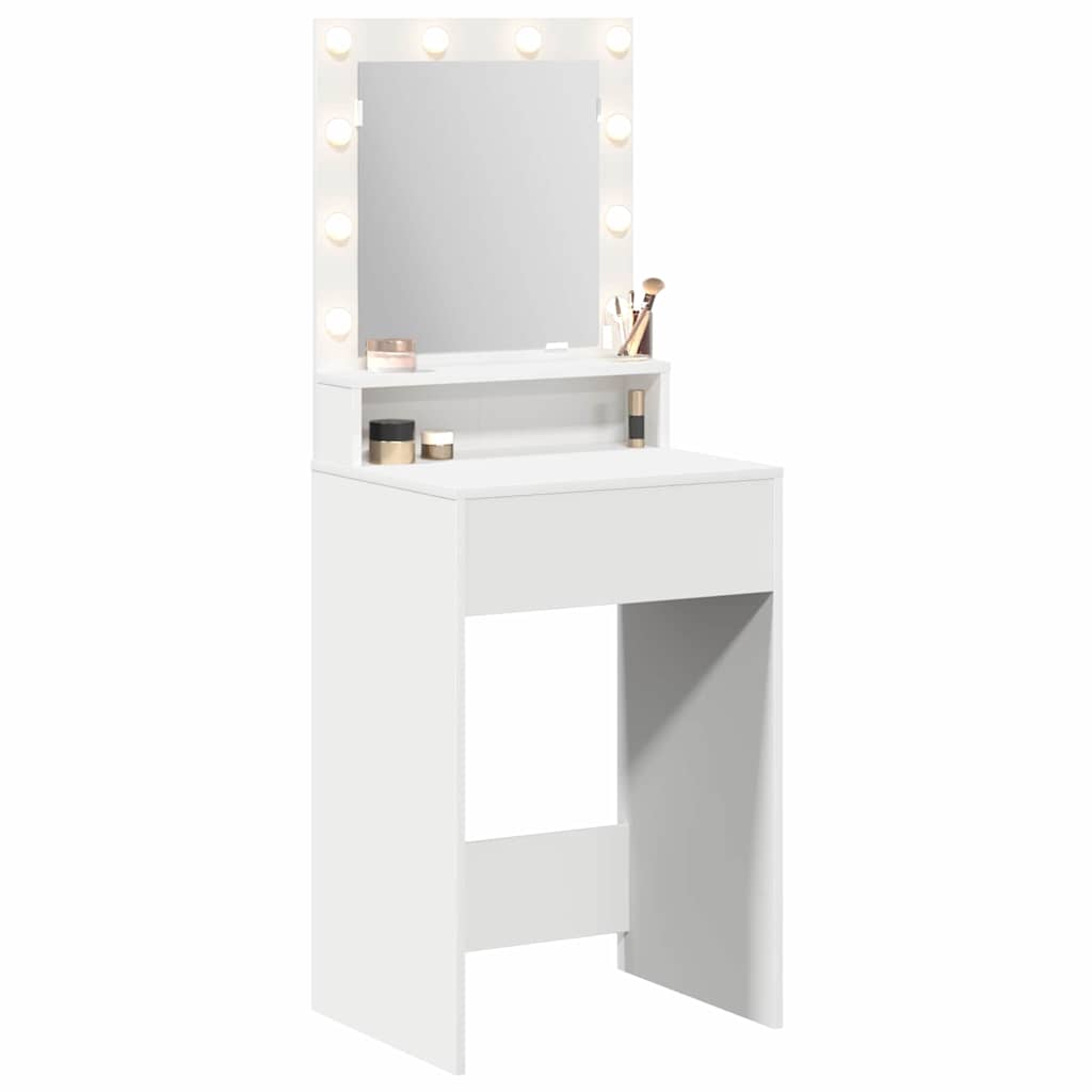 Sminkebord med LED-lamper Hvit 50x41x135 cm