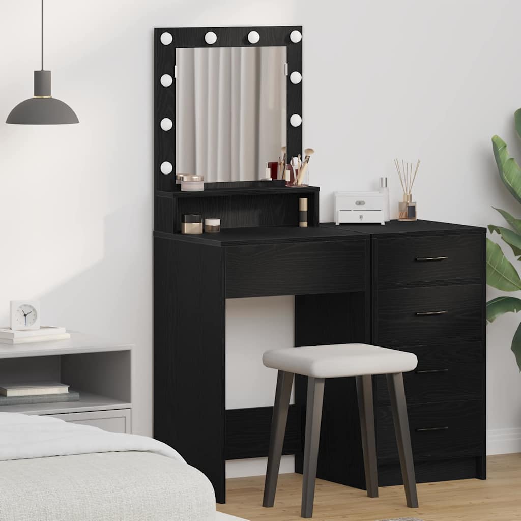 Sminkebord med LED-lamper - Svart Eik, 50x41x135 cm