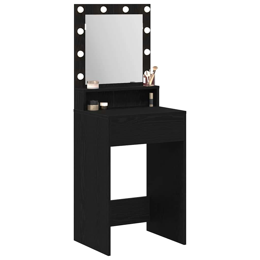 Sminkebord med LED-lamper - Svart Eik, 50x41x135 cm