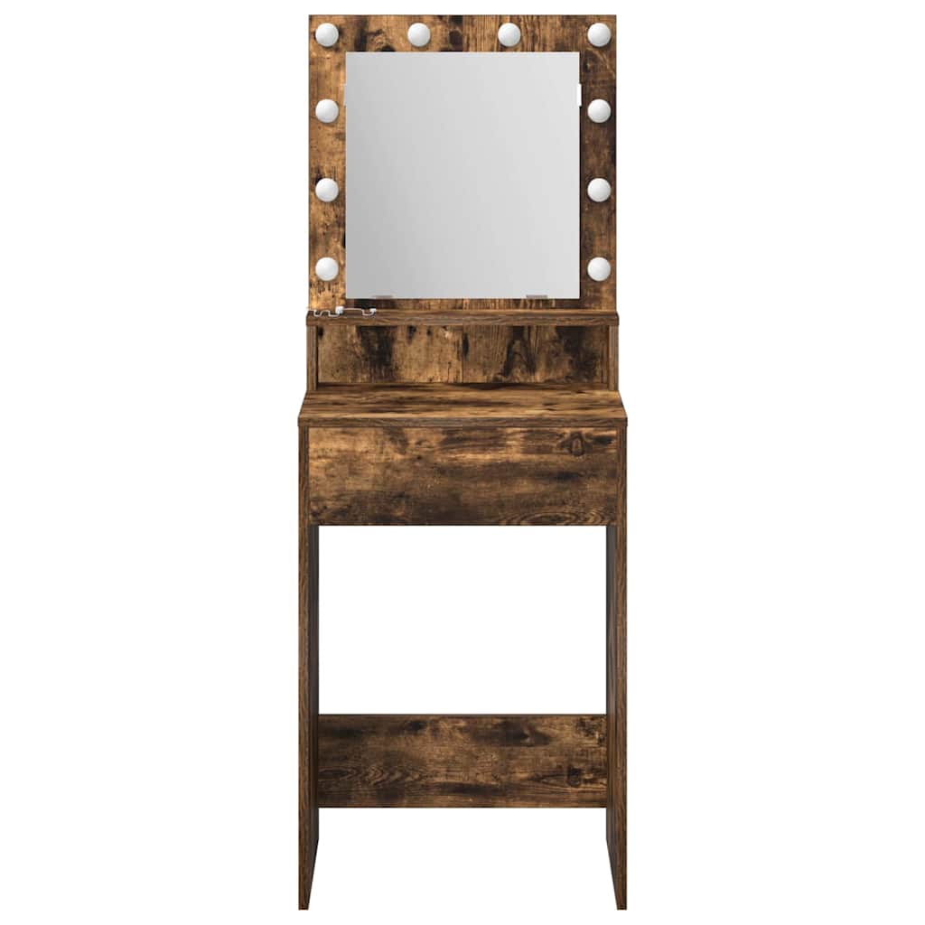 Sminkebord med LED-lamper i røkt eik 50x41x135 cm