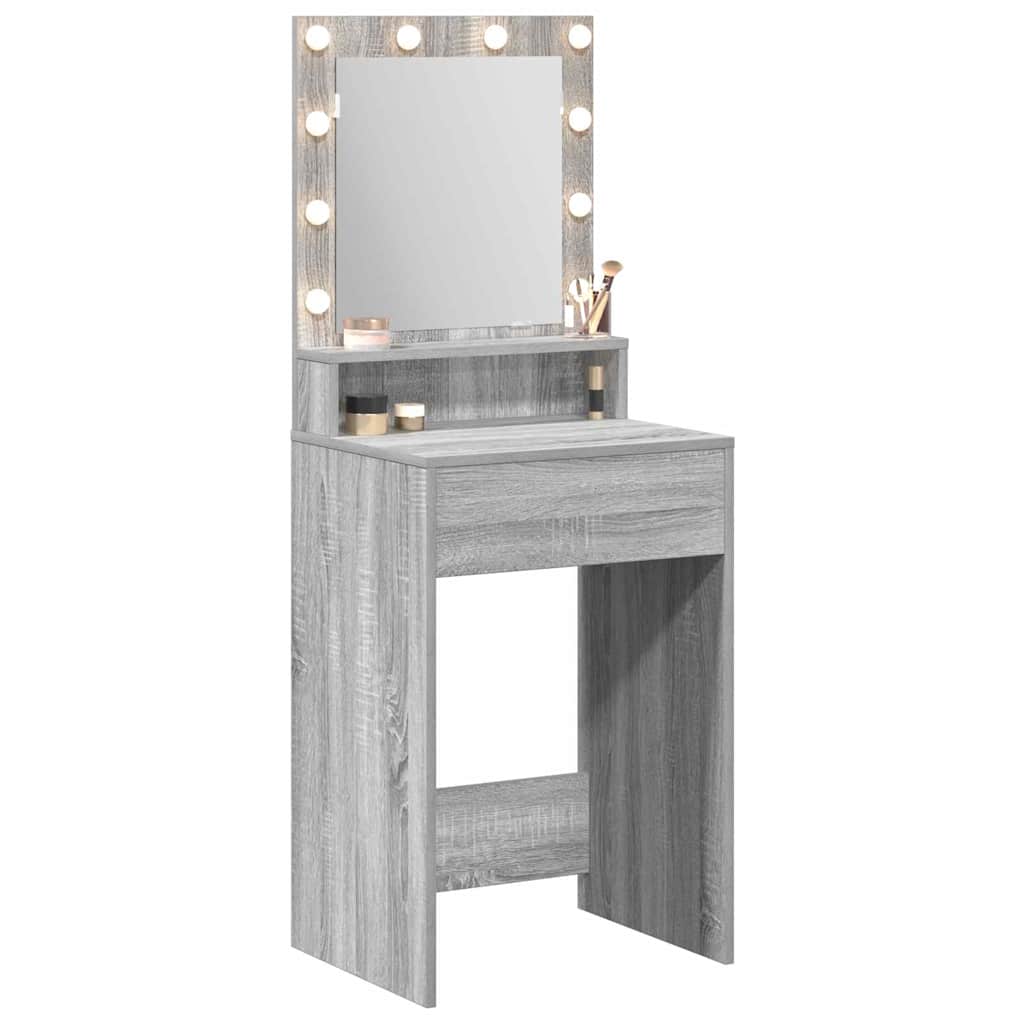 Sminkebord med LED-lamper i Grå Sonoma - 50x41x135 cm