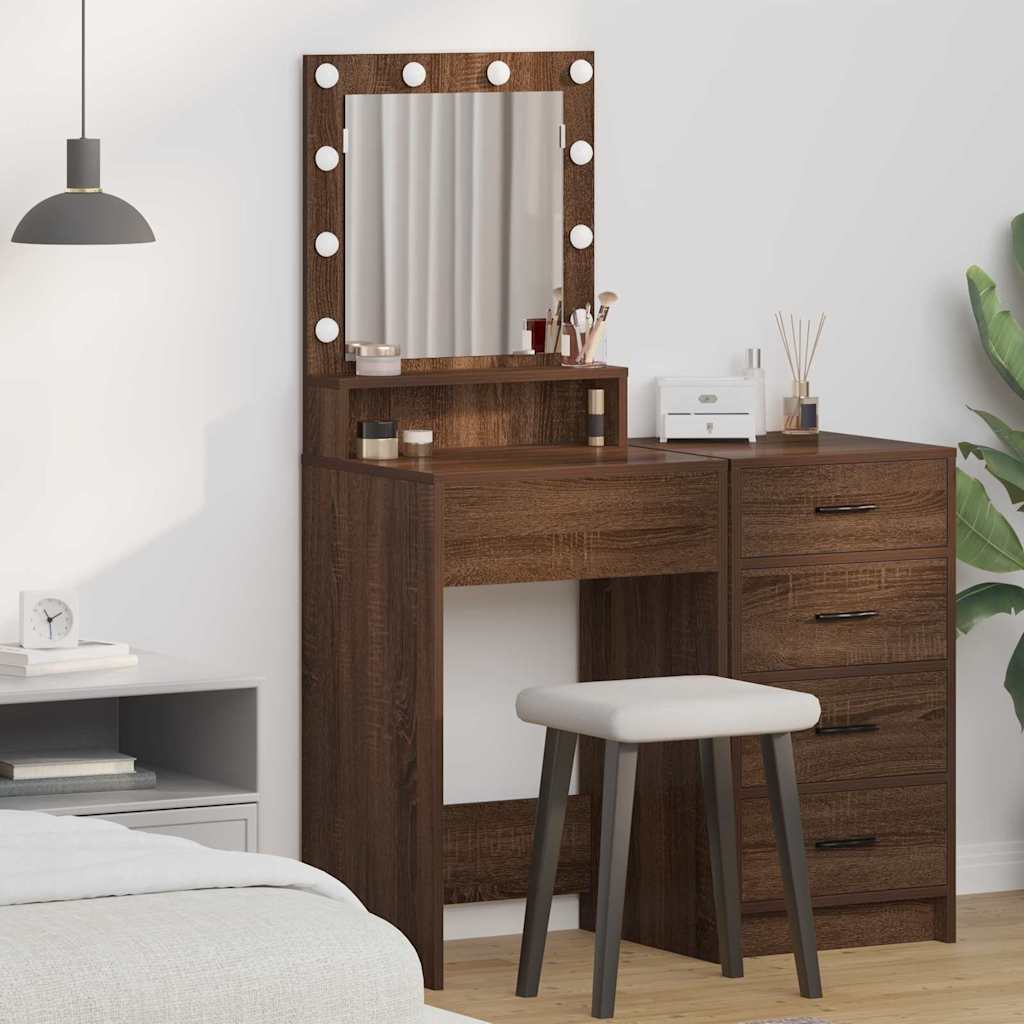 Sminkebord med LED Lys - Brun Eik - 50x41x135 cm