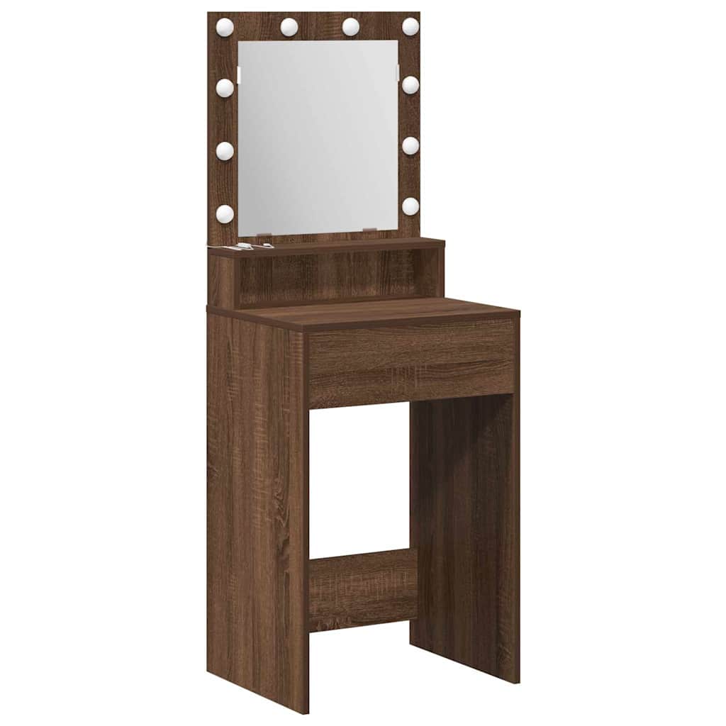 Sminkebord med LED Lys - Brun Eik - 50x41x135 cm