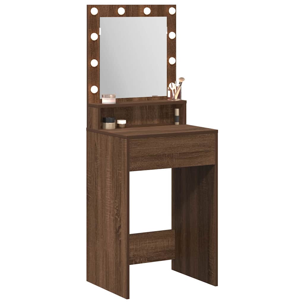 Sminkebord med LED Lys - Brun Eik - 50x41x135 cm