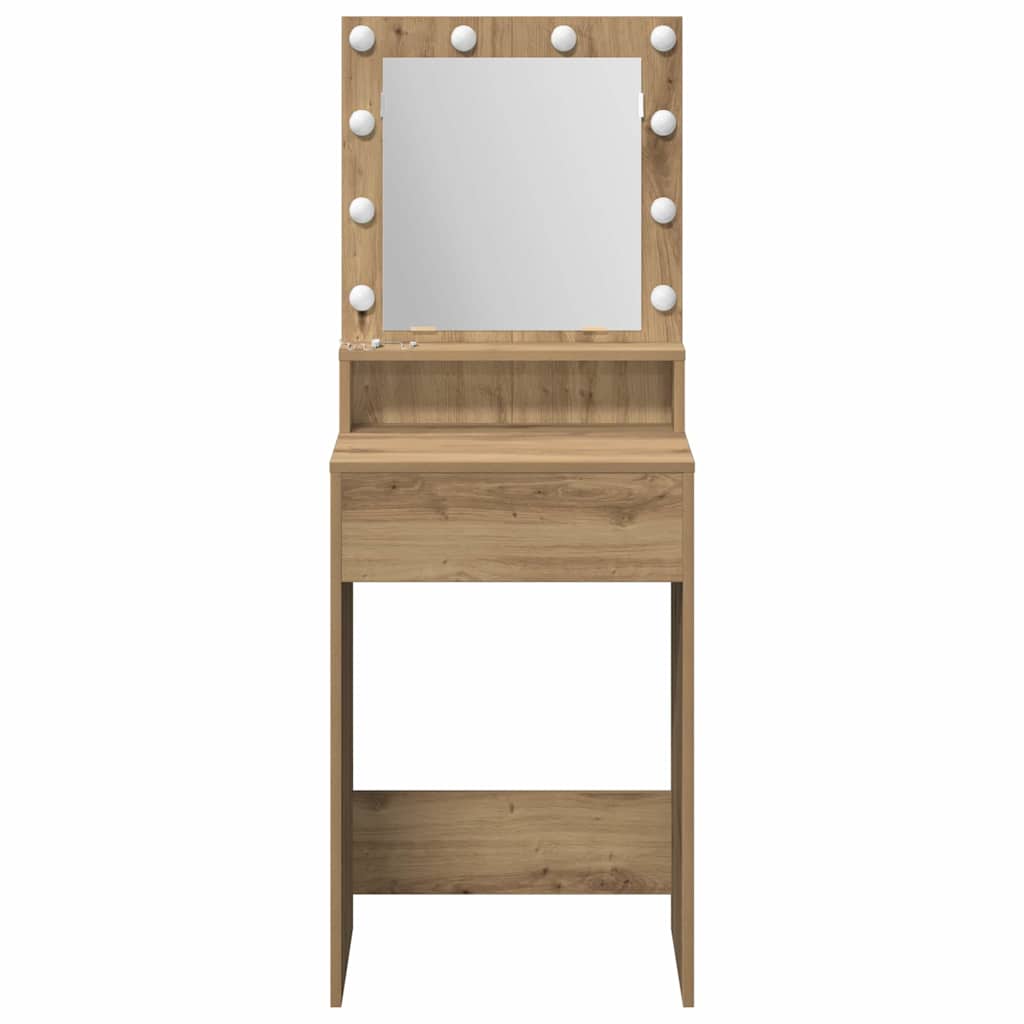 Sminkebord med LED-lamper i Artisan Eik 50x41x135 cm