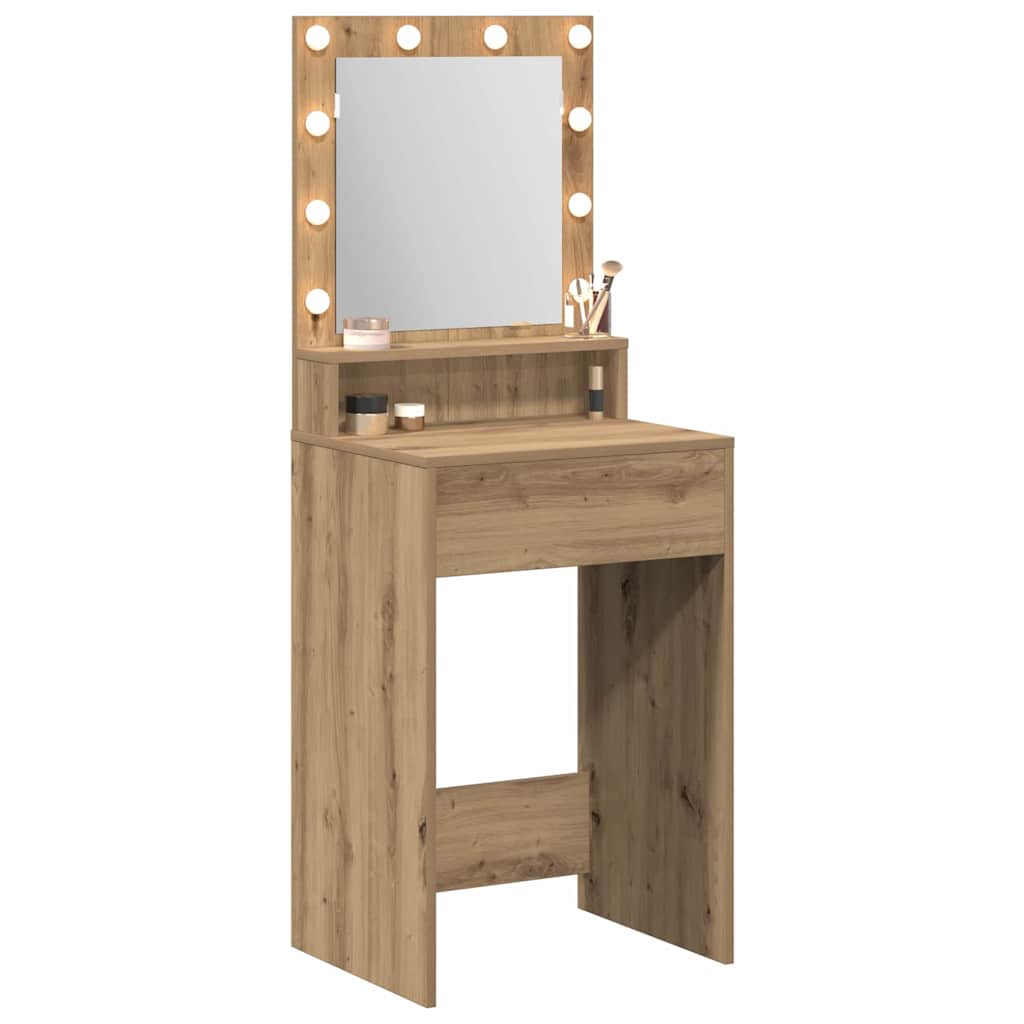Sminkebord med LED-lamper i Artisan Eik 50x41x135 cm