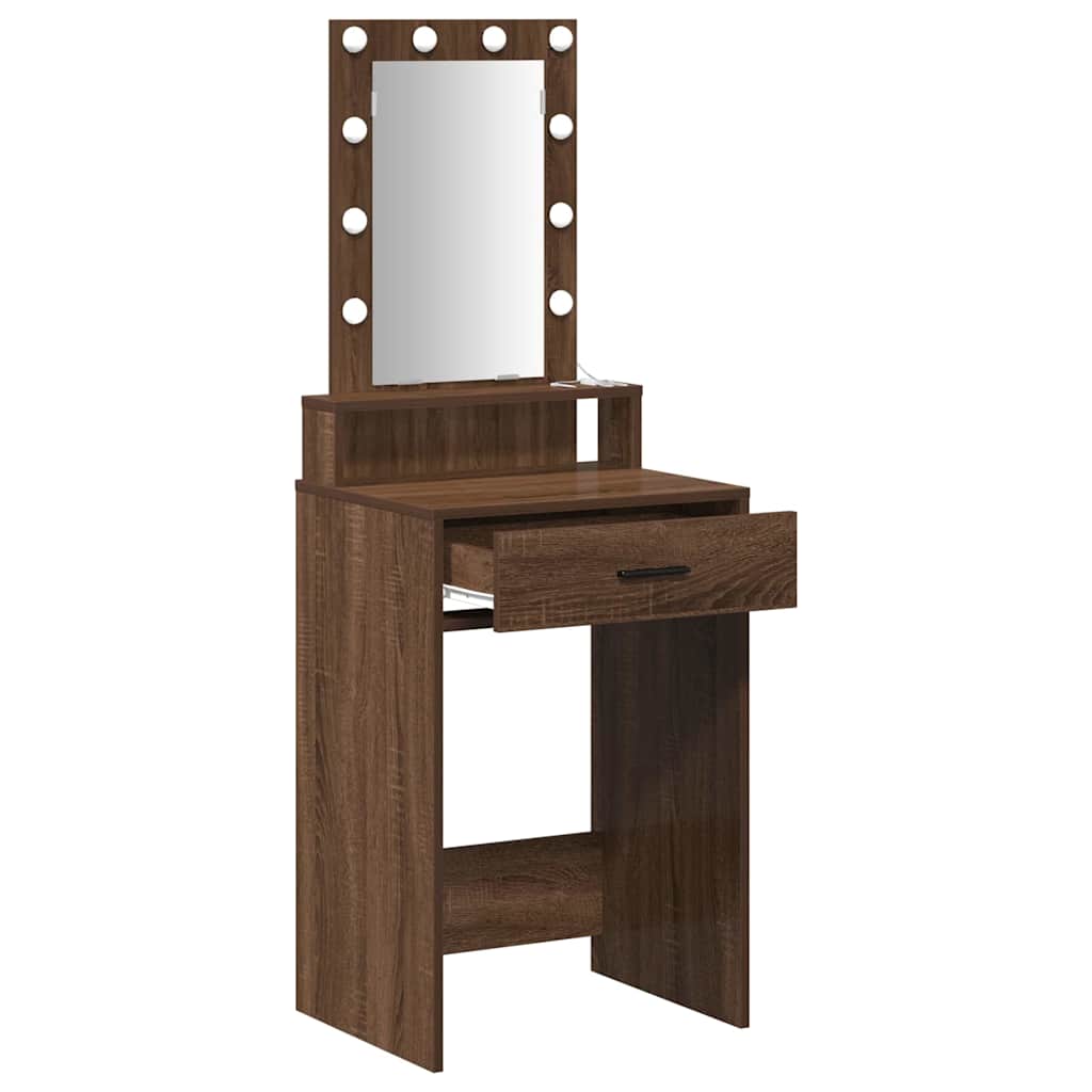 Sminkebord med LED Lys Brun Eik 50x41x140 cm