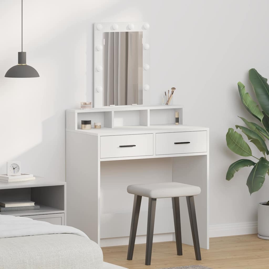 Sminkebord med LED-lamper Hvit 79x41x140 cm