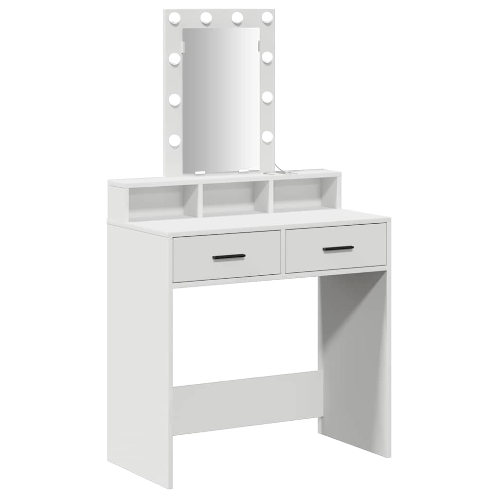 Sminkebord med LED-lamper Hvit 79x41x140 cm