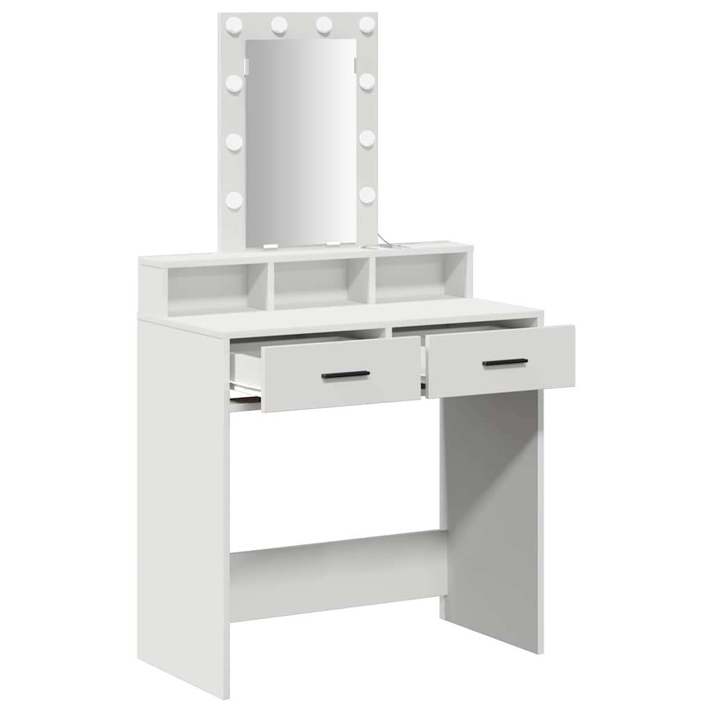 Sminkebord med LED-lamper Hvit 79x41x140 cm