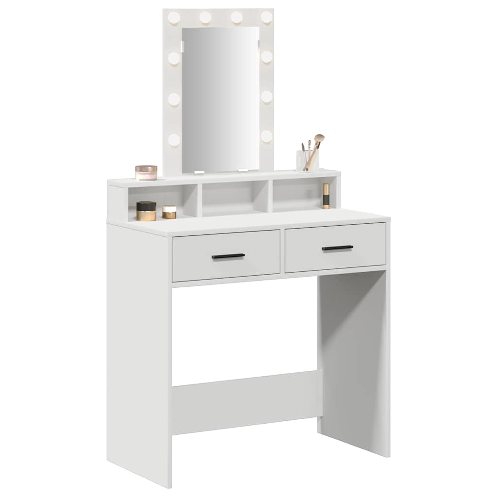 Sminkebord med LED-lamper Hvit 79x41x140 cm