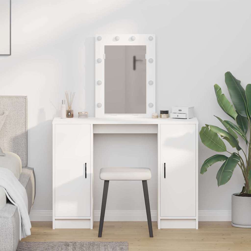 Dressingbord med LED-lamper Hvit 102x33x135 cm