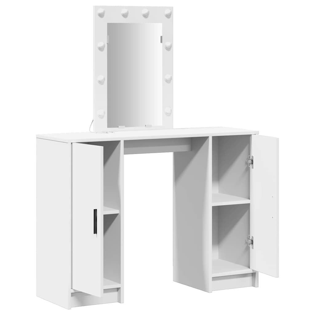 Dressingbord med LED-lamper Hvit 102x33x135 cm