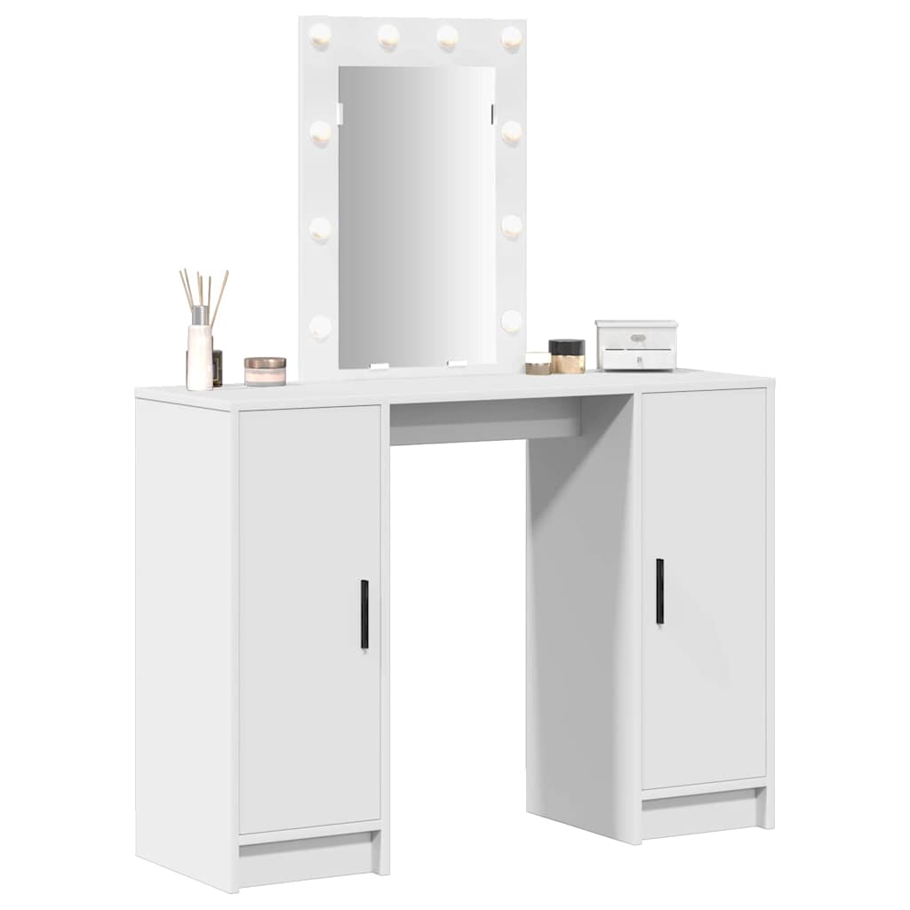 Dressingbord med LED-lamper Hvit 102x33x135 cm