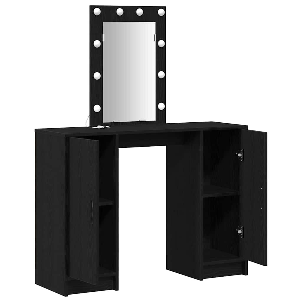 Sminkebord med LED-lamper Svart eik 102x33x135 cm