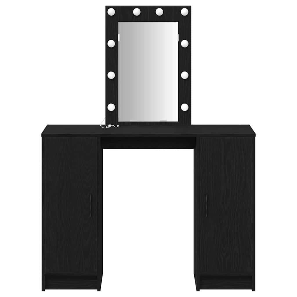 Sminkebord med LED-lamper Svart eik 102x33x135 cm