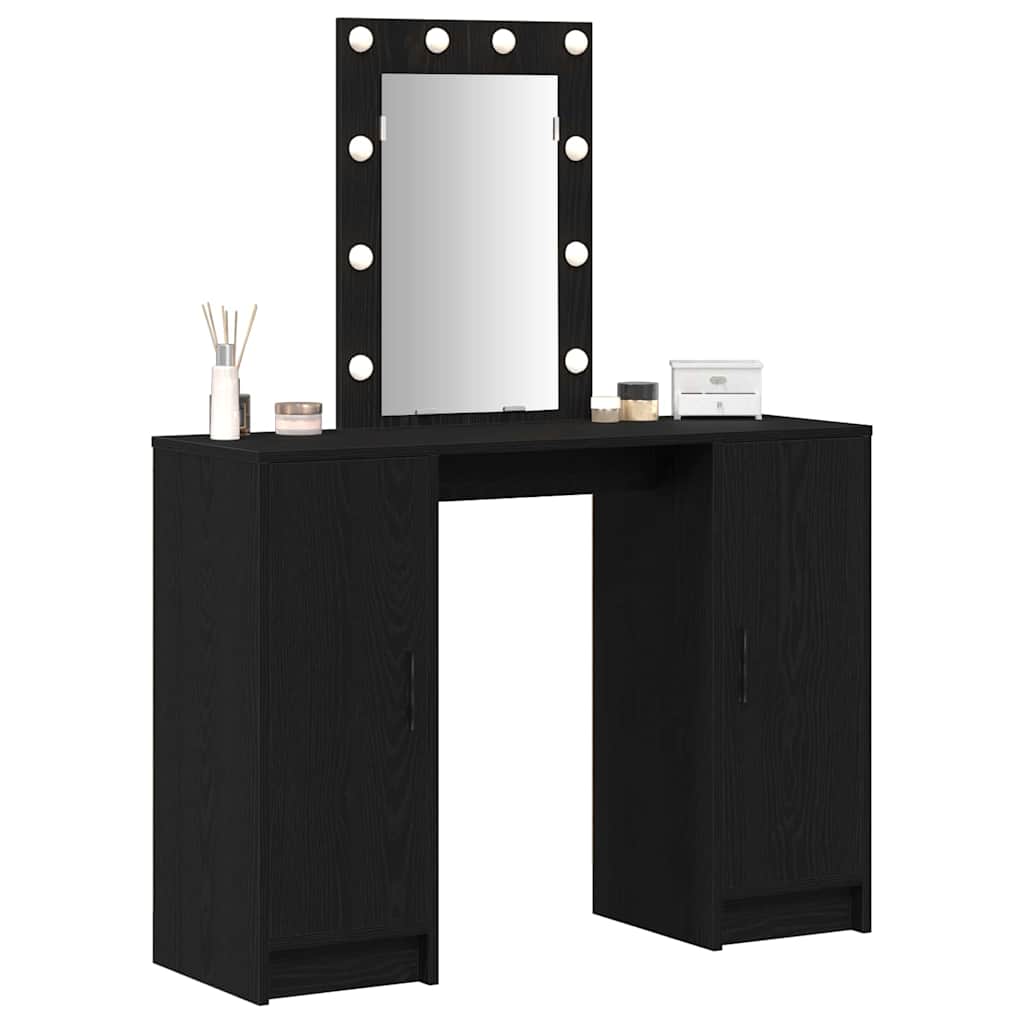 Sminkebord med LED-lamper Svart eik 102x33x135 cm