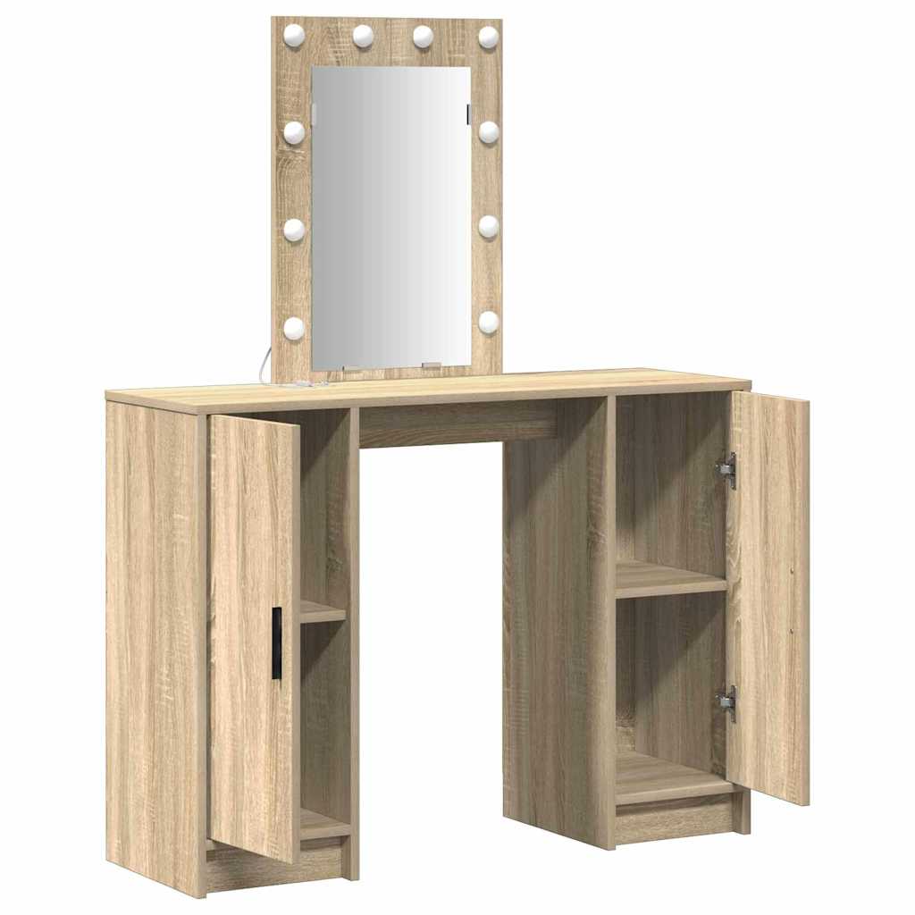 Sminkebord med LED-lamper i Sonoma eik, 102x33x135 cm