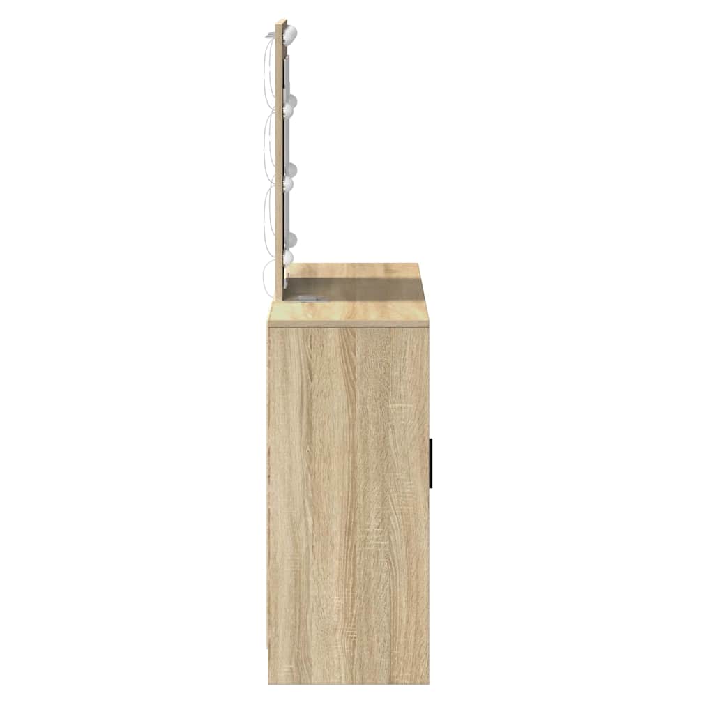 Sminkebord med LED-lamper i Sonoma eik, 102x33x135 cm