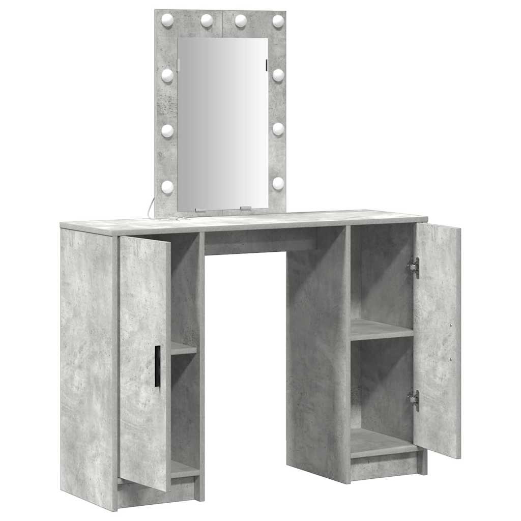 Sminkebord med LED-lamper Betonggrå 102x33x135 cm
