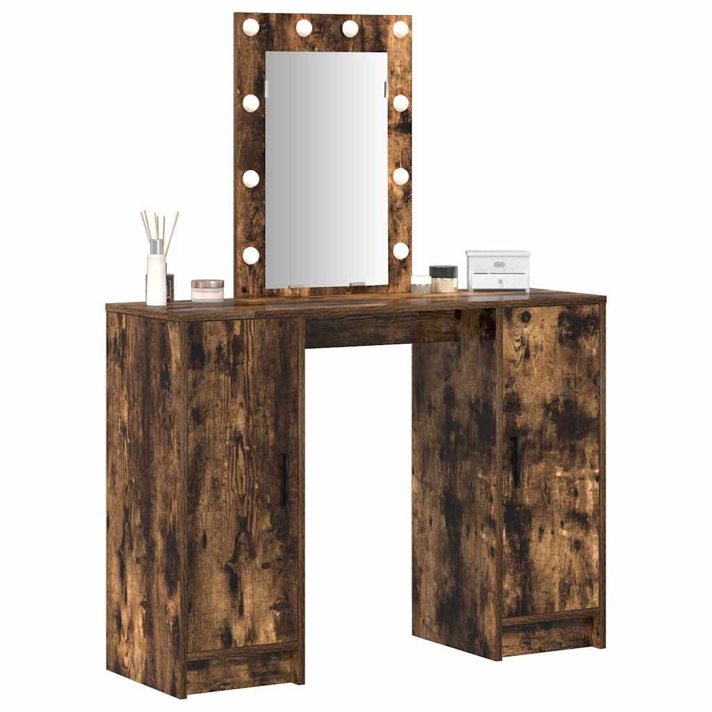 Sminkebord med LED-lys Røkt Eik 102x33x135 cm
