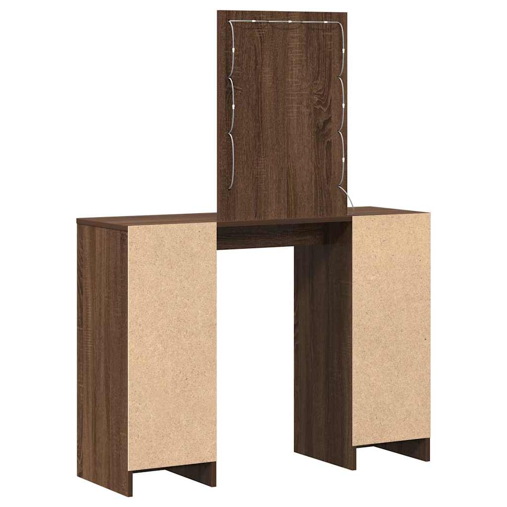 Sminkebord med LED-belysning Brun Eik 102x33x135 cm