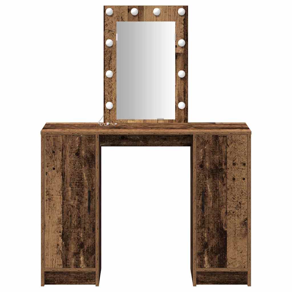 Sminkebord med LED-lamper Gammelt tre 102x33x135 cm