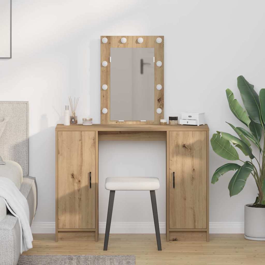 Sminkebord med LED-lamper Kunstnerisk Eik 102x33x135 cm