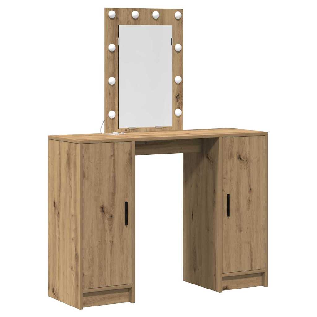 Sminkebord med LED-lamper Kunstnerisk Eik 102x33x135 cm