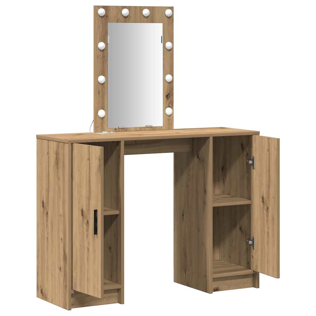 Sminkebord med LED-lamper Kunstnerisk Eik 102x33x135 cm