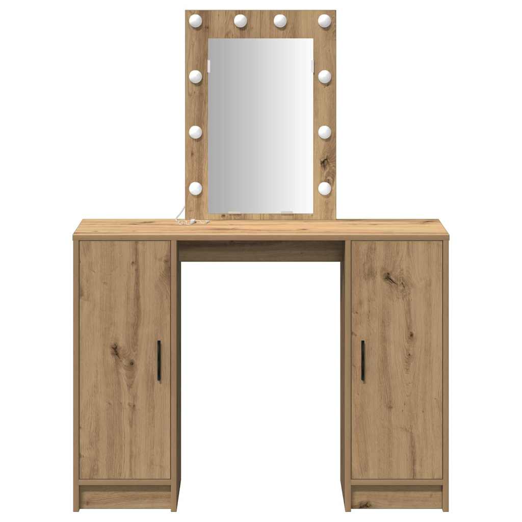 Sminkebord med LED-lamper Kunstnerisk Eik 102x33x135 cm