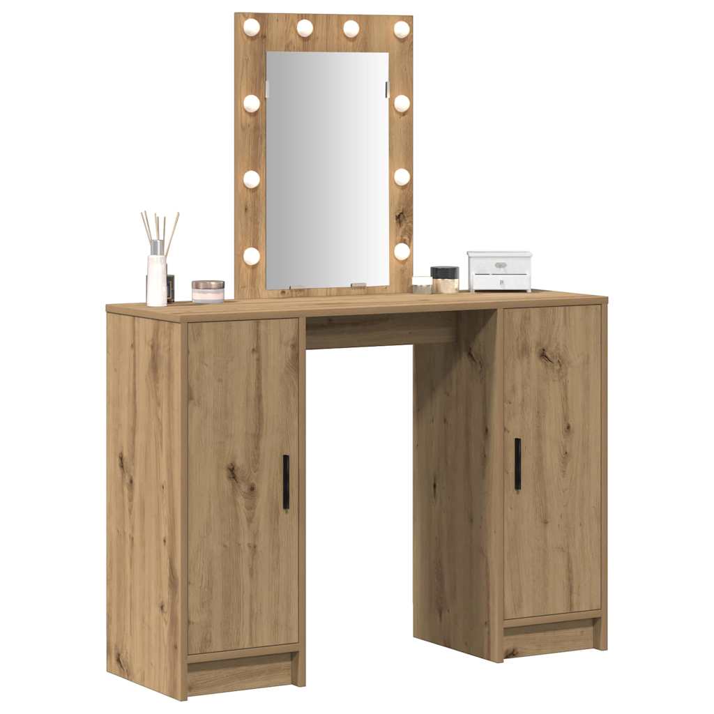 Sminkebord med LED-lamper Kunstnerisk Eik 102x33x135 cm