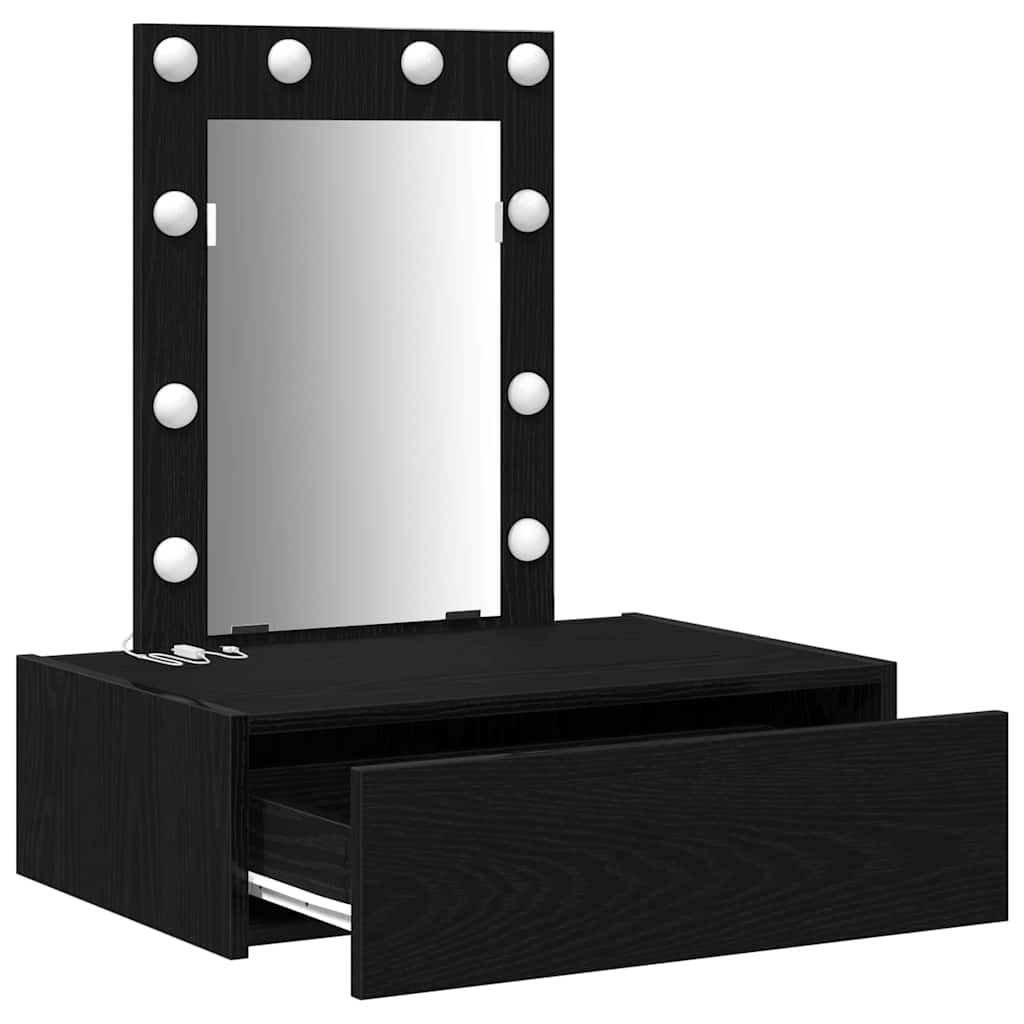 Veggmontert sminkebord med LED-lamper - Svart eik