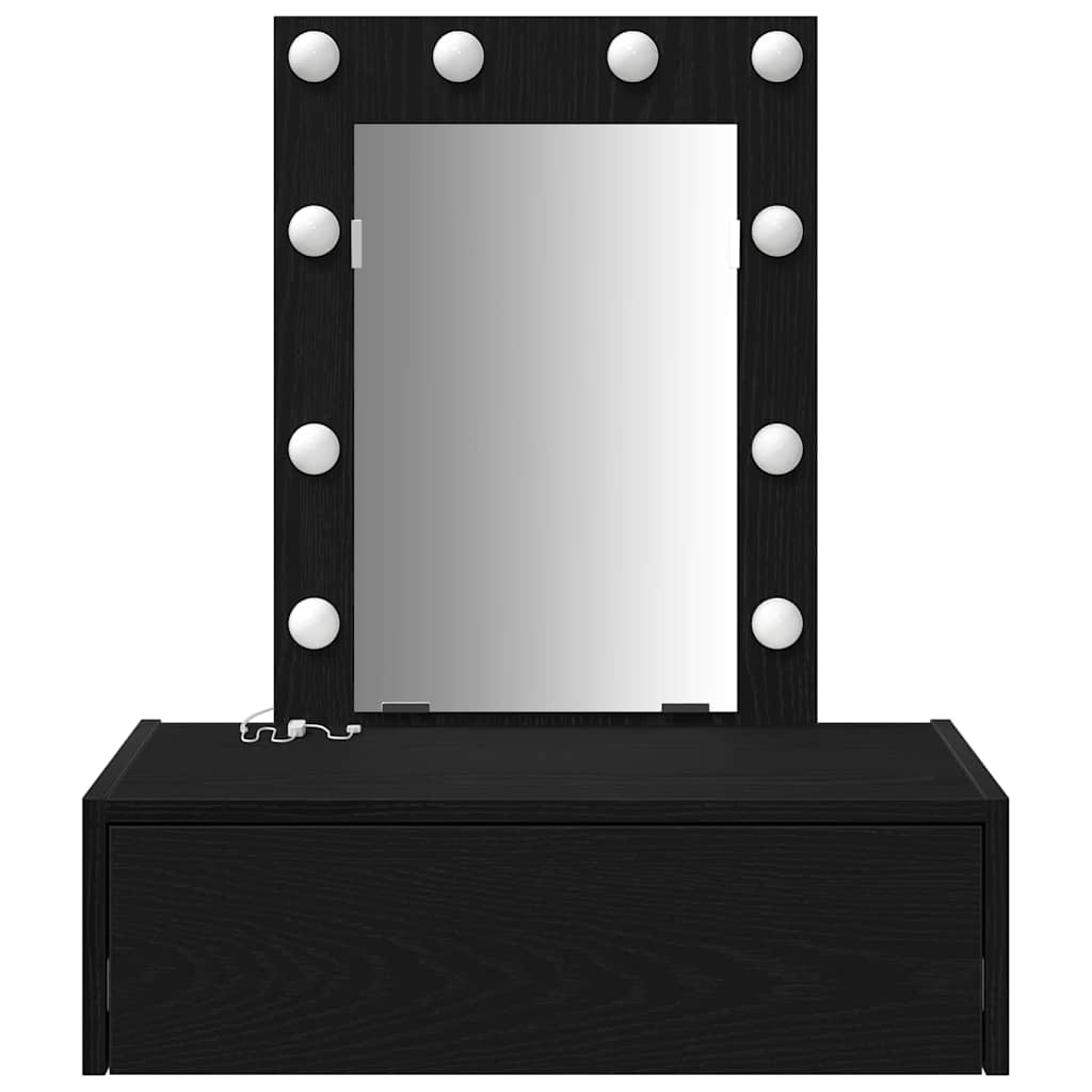 Veggmontert sminkebord med LED-lamper - Svart eik