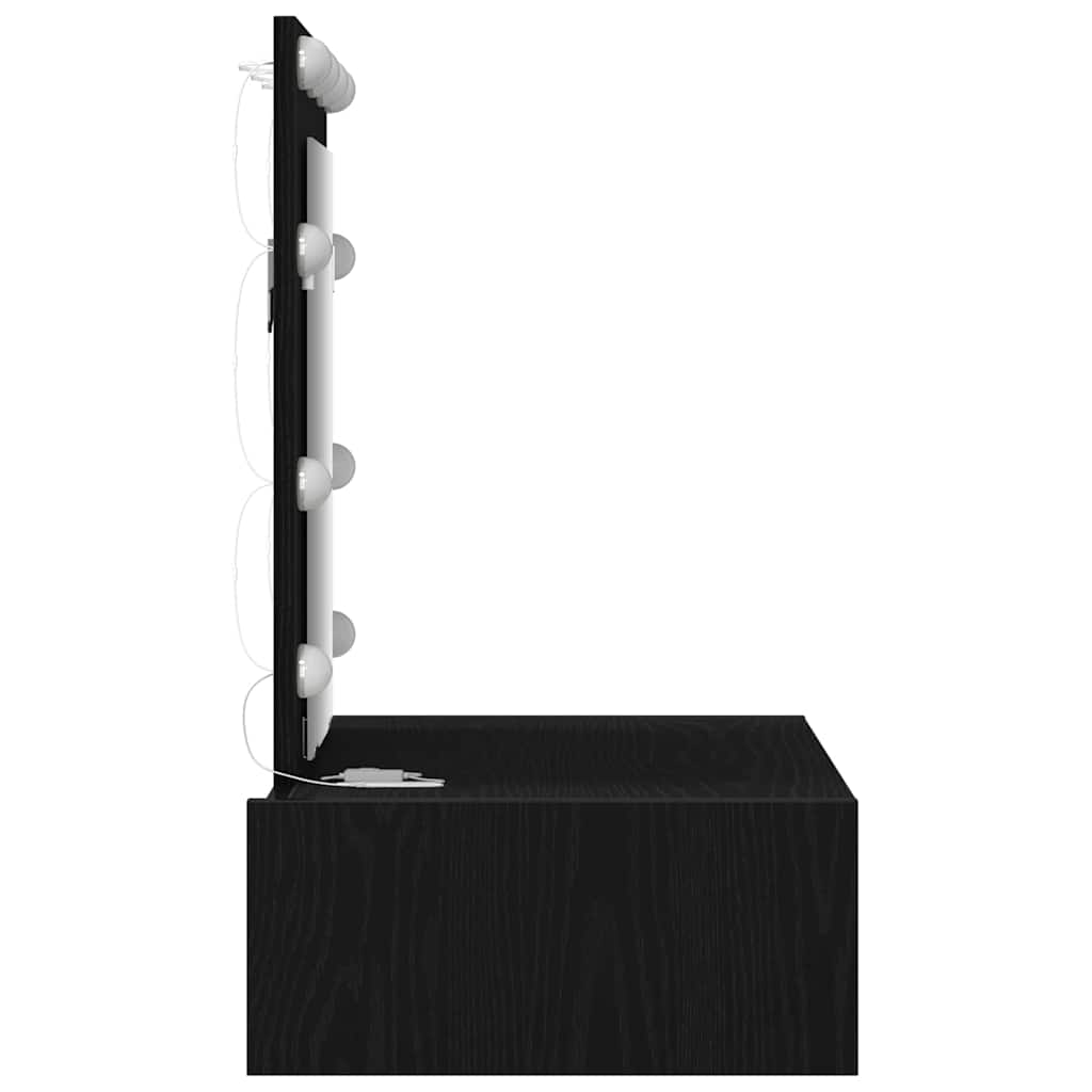 Veggmontert sminkebord med LED-lamper - Svart eik