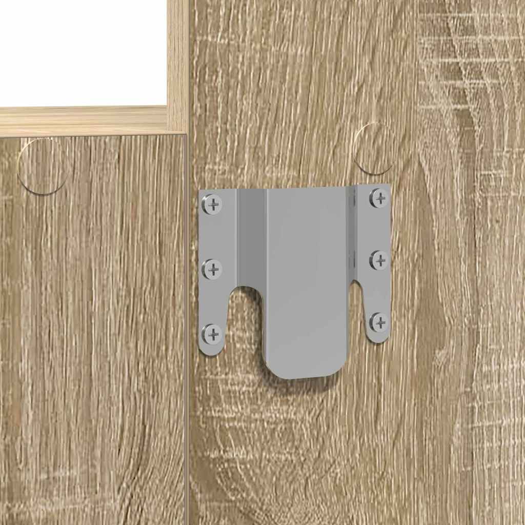 Vegghengt sminkebord med LED-lamper Sonoma eik