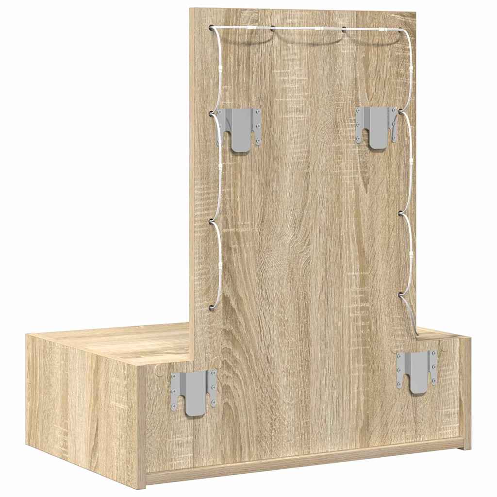 Vegghengt sminkebord med LED-lamper Sonoma eik