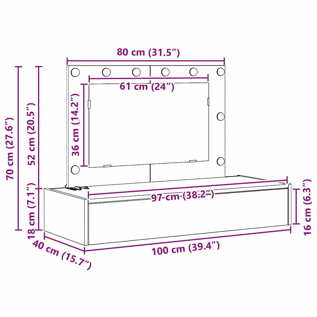 Sminkebord med skuff Hvit 100 x 40 x 70 cm Konstruert tre