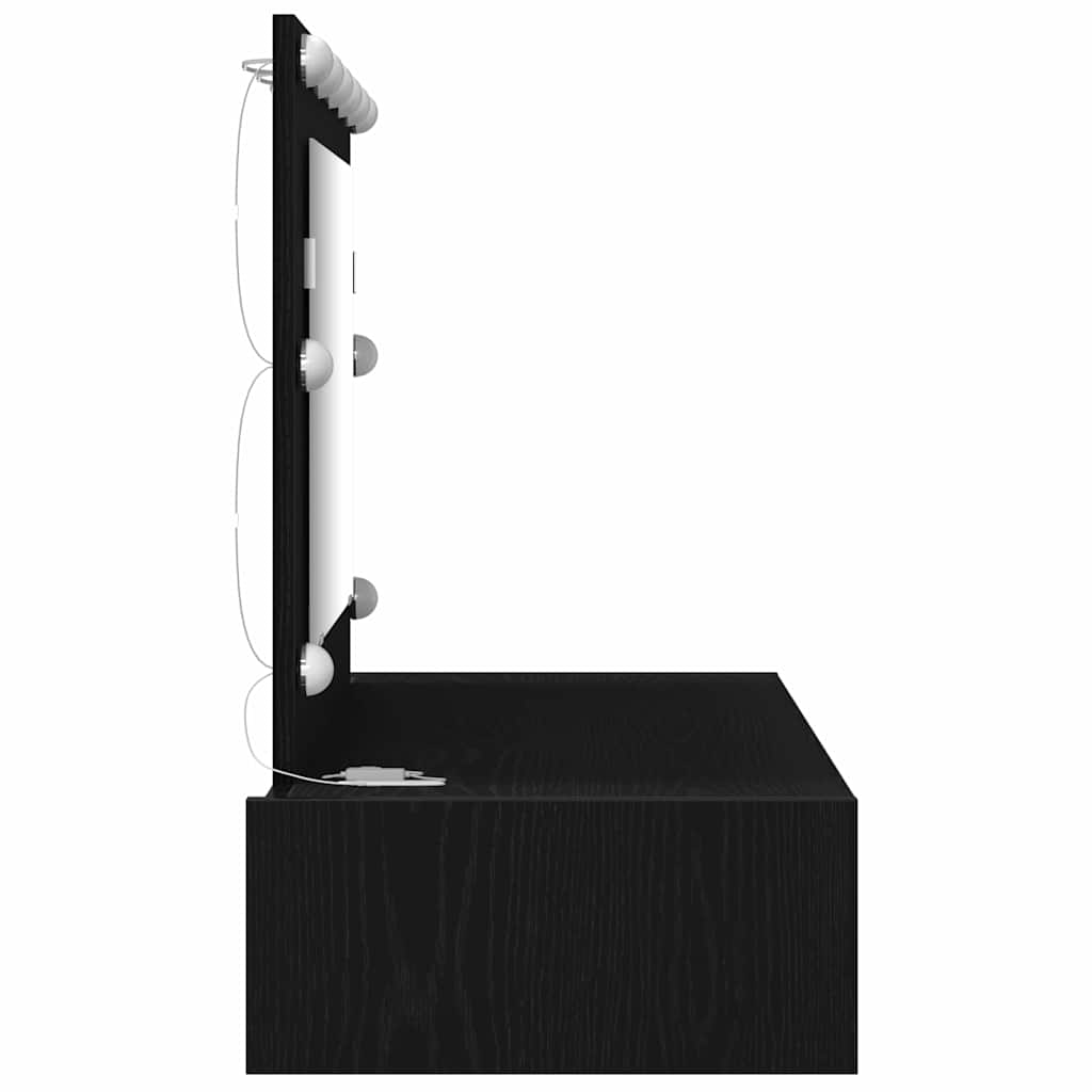 Vegghengt sminkebord med LED-lamper i svart eik