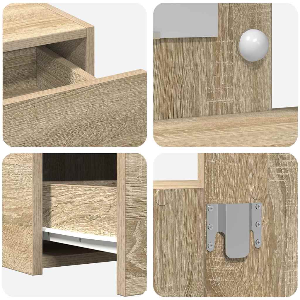 Vegghengt sminkebord med LED-lamper i Sonoma eik