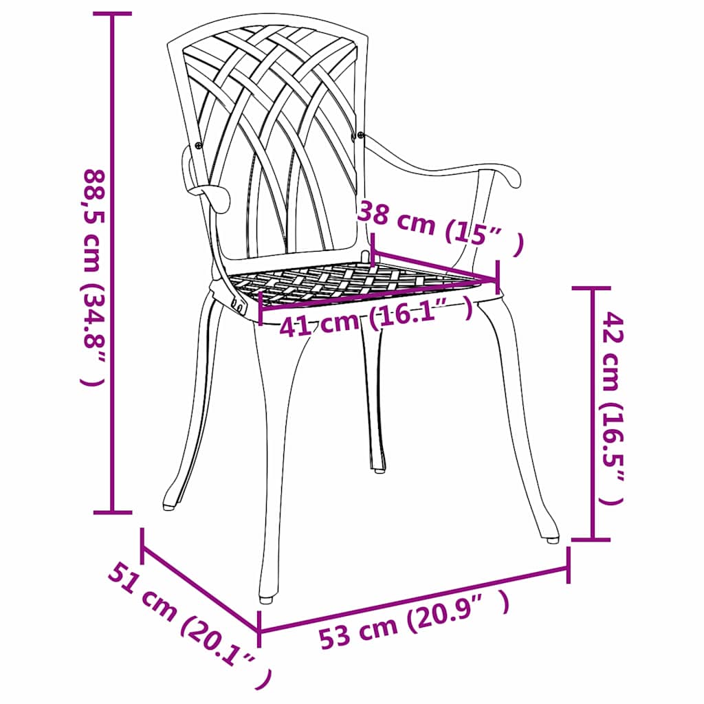Hage Stol 2 pcs Bronse 55 x 56.5 x 91cm Aluminium