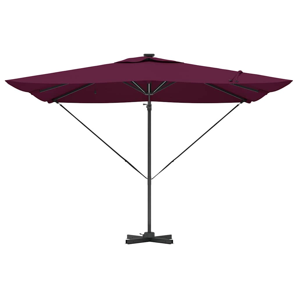 Cantilever Roma Parasol med LED i bordeauxrød, 286 x 285 x 270 cm, laget av aluminium.